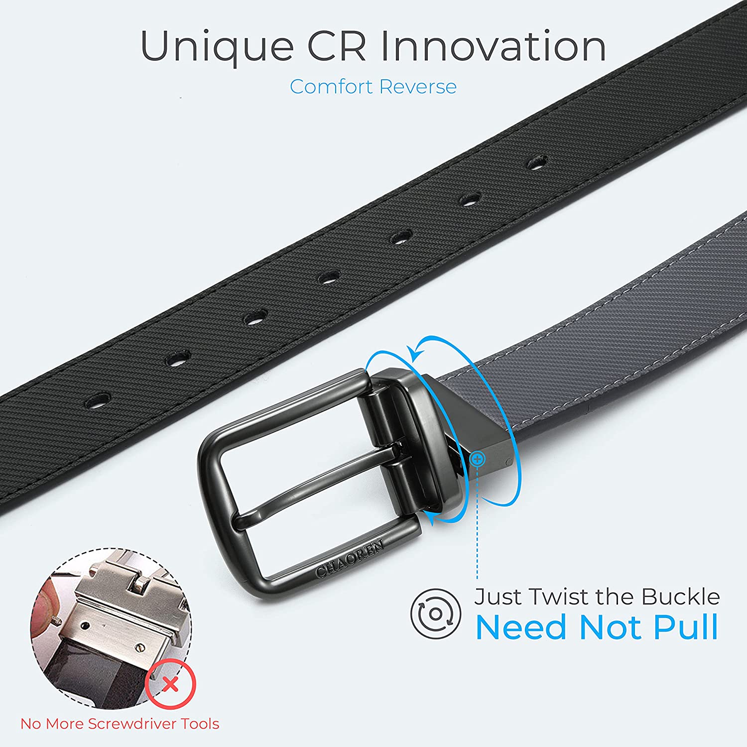 CHAOREN Reversible Belt for Men - Mens Belt Leather 1 3/8" Black & Brown for Dress Pants - Adjustable Belt Trim to Fit - Image 2
